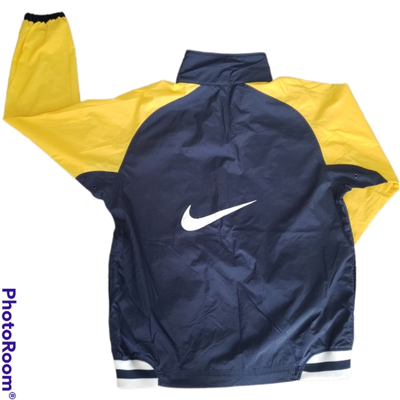 90s Vintage NIKE Lightweight Zip Up Windbreaker Track Jacket Yellow and Navy - Picture 2 of 5